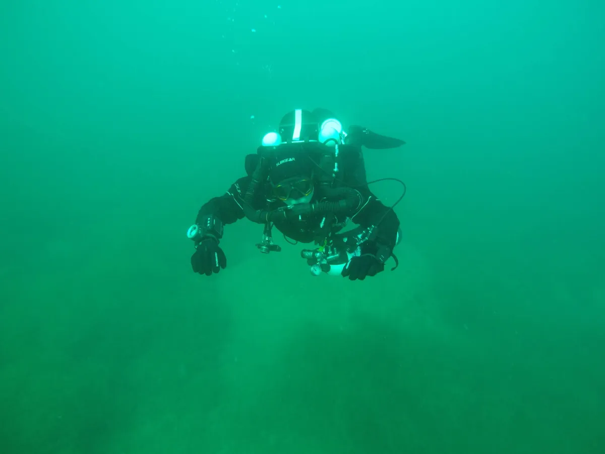 CCR rebreather diver during entry-level training